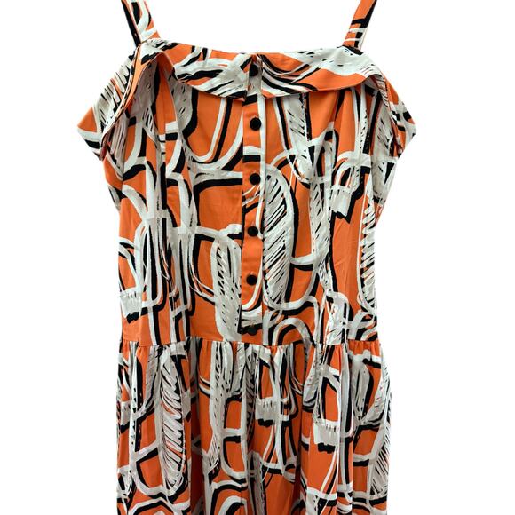 Karl Lagerfeld Paris Sleeveless Printed Square Neck Midi Dress Orange Size 12 - Picture 6 of 15